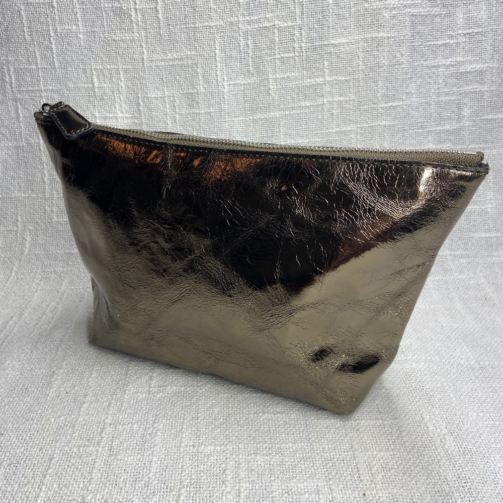 Madewell Metallic Bronze / Dark Silver Make Up Bag / Zip Up Clutch (lined)